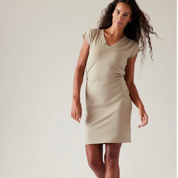 ATHLETA Effortless Tee Dress Ecru Tan Cream Neutral {T10} - Picture 1 of 7